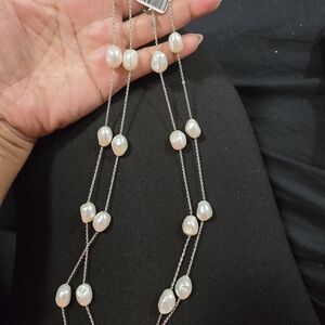 Elegant Pearl Necklace with Silver Chain